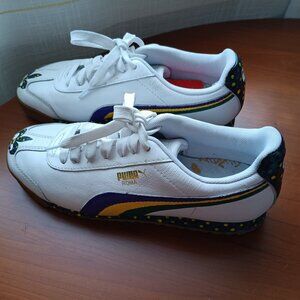 Mardi Gras Decorated Womens Leather PUMA Roma Sneakers Size 8